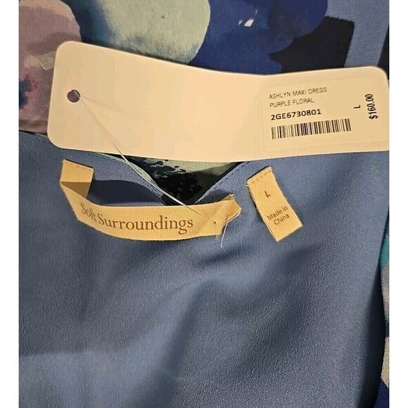 Soft Surroundings Ashlyn Maxi Dress Purple Floeal Elastic Waist Women’s Size L - Picture 6 of 10